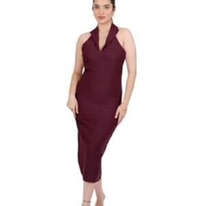 AURAFE Wine Red Halter Neck Dress – Chic & Timeless Style