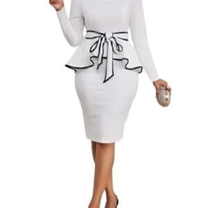Women's 2 Piece Elegant Peplum Dresses for Women Business Knee Length Bodycon Skirt Set Sleeve Church Dresses Suit Formal Office Midi Pencil Skirt