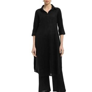 Thevasa Women's Black Everyday Delight Collar Kurta