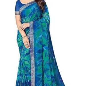 Women's Lace & Printed Chiffon Saree with Blouse