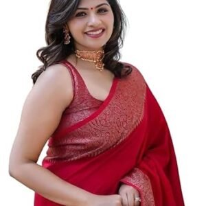 Women's Solid Red Banarasi Kanjivaram Cotton Silk Saree With Unstitched Blouse Material For Women (AZ-YS-OG-JHATKA RED)