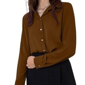 Women's Rayon Oversized Fit Crop Top Korean Style Long Sleeve Oversized Button Down| Workwear Top for Office & Casual Wear (Available in Plus Size and Combo Pack of 2)