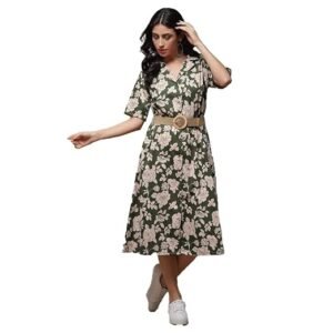 Women Cotton Fit and Flare Below The Knee Formal Dress