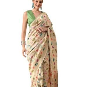 THE WEAVERS SHOP BY RAAVI Pure Muga Silk handloom Shikargha Saree - White