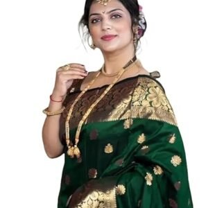 Women's Zari Woven Cotton Silk Jacquard Saree With Unstitched Blouse Material