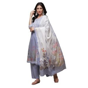Women Cotton Straight Kurta Palazzo Suit Set