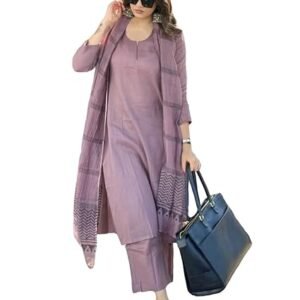 Women's Rayon Blend Solid Straight Kurta with Pant & Dupatta