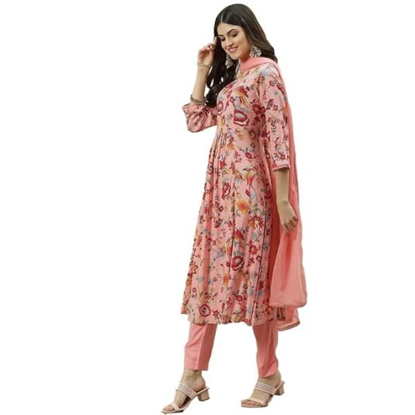 Women Cotton Anarkali Kurta Churidar Suit Set - Image 3