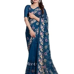 Women Soft Net Elegant Floral Pattern Embroidery Work Latest Collection saree