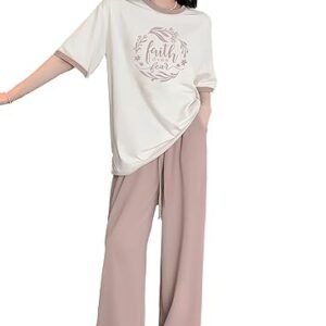 Women's Cotton Blend T-Shirt & Pyjama Ethnic Co Ord Set, Printed Night Suit, Western Dress, Sleepwear with Relaxed Fit and Stylish Design