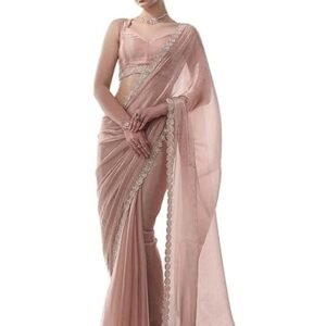 Women's Chiffon All-Over Fix Diamond Work Saree With Art Silk Matching Unstitched Blouse Piece