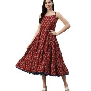 Rayon Cream A-Line Floral Printed Midi Dress