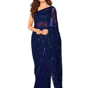 Women's Heavy Georgette Sequence Work Saree With Unstitched Blouse Piece
