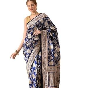 THE WEAVERS SHOP BY RAAVI Pure Katan Silk Banarasi Handloom Saree - Blue