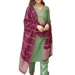 Women's Cotton Blend Sequence Embroidery Work Straight Kurta with Pant and Dupatta Set| Ethnic Set | Suit Set | Kurta Set