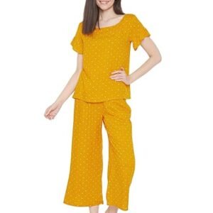 Women's Rayon Polka Print Top & Pajama Set
