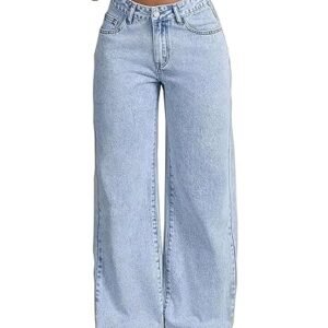 Women's Denim Stretchable High Waist Light Wash Baggy Jeans || Back Pocket Bow tie Detail