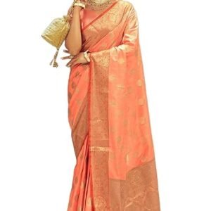 Womens Kanjivaram Silk Saree with Zari Woven Saree With Blouse Piece