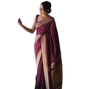 Women's Banarasi Kanjivaram Cotton Silk Woven Saree with Unstitched Blouse Material (AZ-YS-OG-PADMA PURPLE)