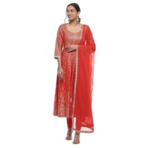 Women Cotton Printed Anarkali Suit Set