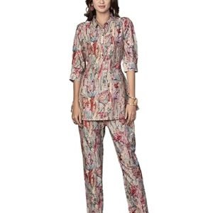 NAINVISH Women Muslin Floral Co-Ord Set | Ethnic | Casual Wear Pant Top Set | Fancy | Full Pair Set | Kurtis Sets | Kurta Pant Set
