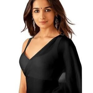 Women's Plain Pure Georgette Saree With Unstitched Blouse Piece (Rocky Aur Rani Ki Prem Kahani Alia Bhatt Saree)