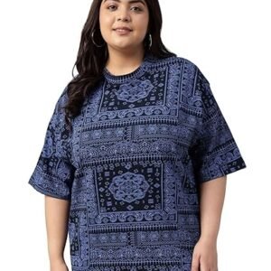 JUNEBERRY® 100% Pure Cotton Oversized Baggy Fit Stylish Paisley Bandana Print Half Sleeve Plus Size T-Shirt for Women & Girls (Sizes: 2XL to 5XL)