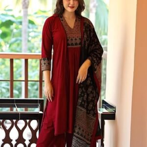 ANNI Designer Women's Rayon Viscose Straight Printed Kurta with Pant & Dupatta