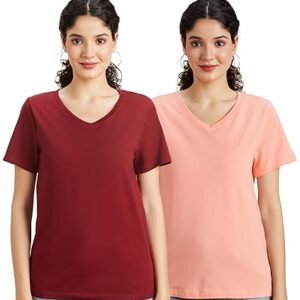 Symbol Women's Cotton V-Neck T-Shirt (Pack of 2)