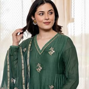 KLOSIA Women Embroidery Solid Anarkali Kurta and Pant Set with Dupatta