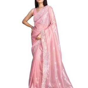 Peach mode Floral Sequins Embroidered Twill Net Saree
