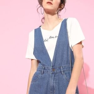 SASSAFRAS Women Deep V-Neck Denim flared Leg Jumpsuit