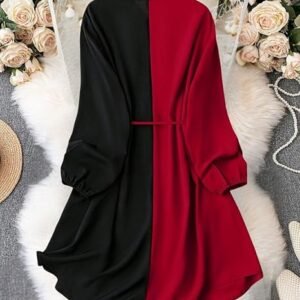 Leriya Fashion Women's Colorblock Shirt Dress | Long Sleeve Belted Tunic | Stylish Casual Wear