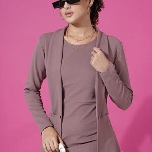 Selvia Western Dress for Women|Solid Lycra Western Dress for Women|Round Neck Shrug with Bodycon Dress for Women|Two Piece Knee-Length Dress for Women