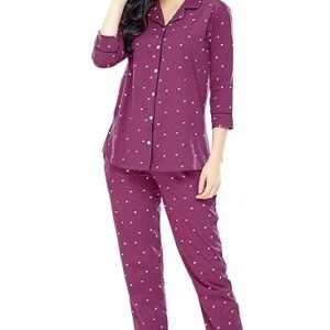 Women's Cotton Heart Printed Night Suit set of Shirt & Pajama Set 5152