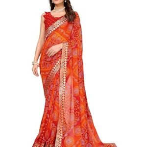 Women's Woven Latest Georgette Saree with Lace and Blouse Material
