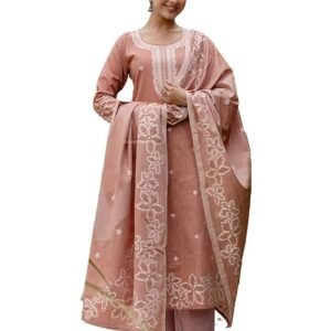 Women's Cotton Jacquard Self Woven Straight Kurta with Pant & Dupatta