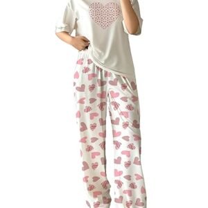Women's Cotton Blend T-Shirt & Pyjama Ethnic Co Ord Set, Printed Night Suit, Western Dress, Sleepwear with Relaxed Fit and Stylish Design