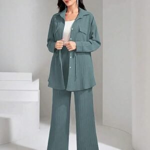 TADKEE Women's Solid Color Casual Long Sleeve Top and Pant Co-ord Set with Pockets | Co ord Set for Women | Kurta Set for Women