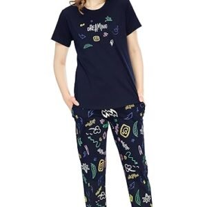 Night Suit for Women's Printed Cotton Night Dress of Top and Pajama Set 5774