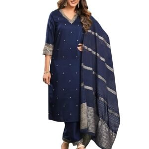 Women's Rayon Viscose Sequence Embroidered Straight Kurta Pant with Dupatta Set