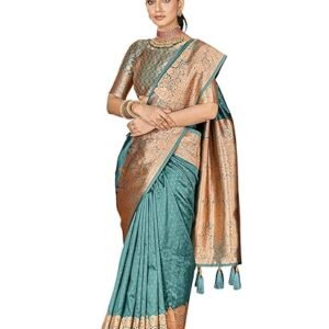 Women's Pure Kanjivaram Silk Saree Banarasi Silk Wedding Sarees for Women with Blouse Piece…