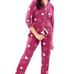 Women's Cotton Heart Printed Night Suit set of Shirt & Pajama Set 5152