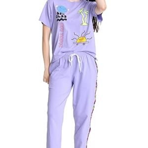Night Suit for Women's Typography Printed Cotton Night Dress of Top and Joggers
