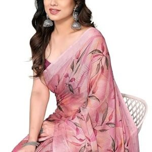 Women's Chiffon Floral Printed Saree with Blouse Piece