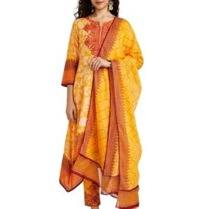 Women Cotton Straight Printed Kurta Ankle Length Suit Set