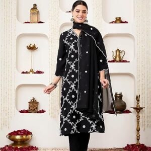 Embroidered Kurta Pant Set with Organza Dupatta