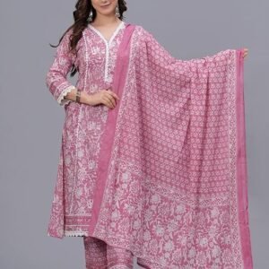 Women's Pure Cotton Printed Straight Kurta Set with Palazzo Pants & Dupatta- Ethnic Wear