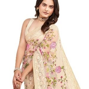 VAIRAGE Women's Beautiful Soft Net Embroidery Saree With Unstitched Blouse 6079