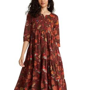 Women Cotton Flared Printed Ankle Length Dress